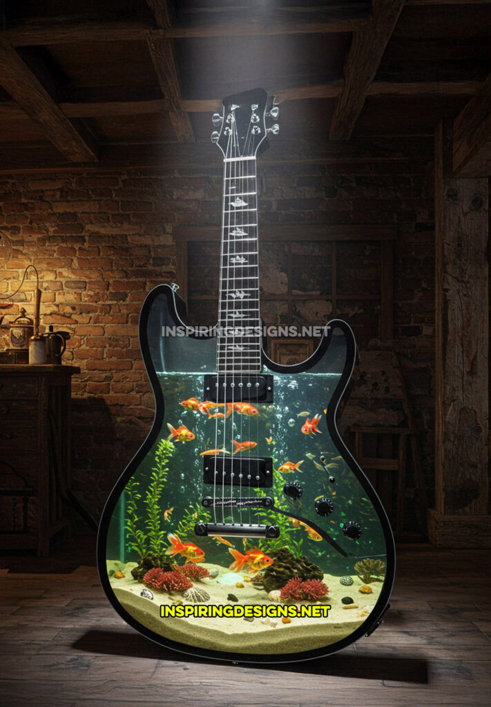 guitar aquarium in a black design in a free-standing model