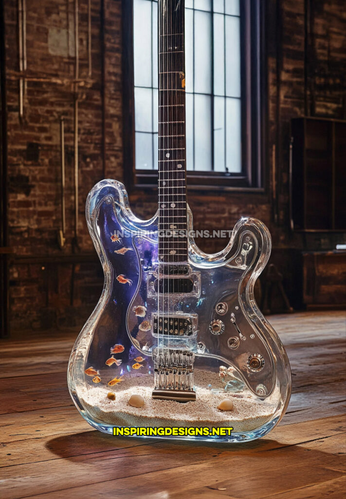 guitar aquarium in a clear design in a free standing model