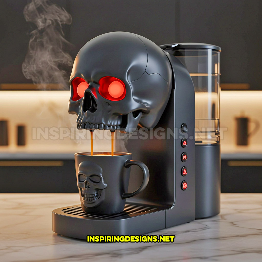 skull coffee maker in a black color palette