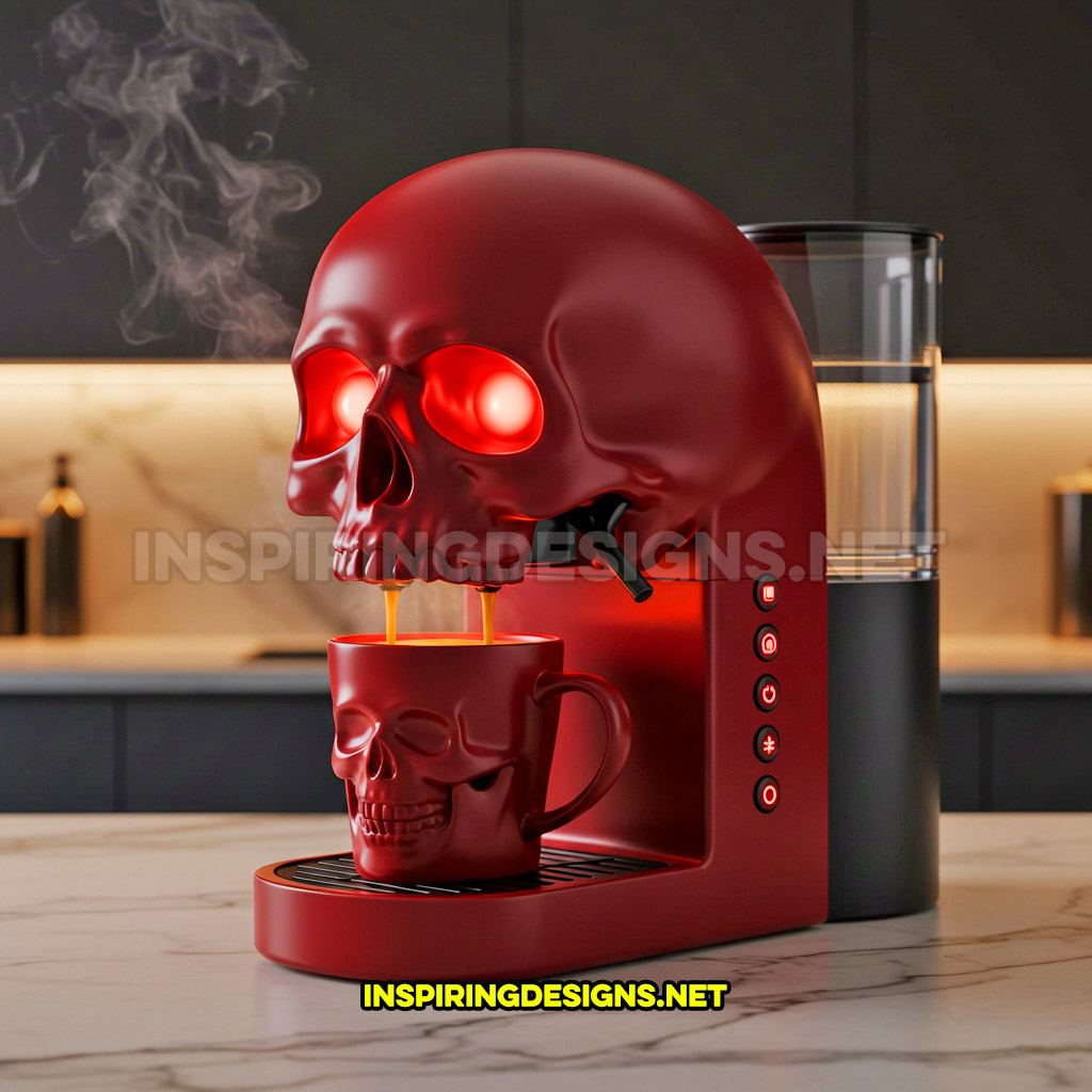 skull coffee maker in a red color palette