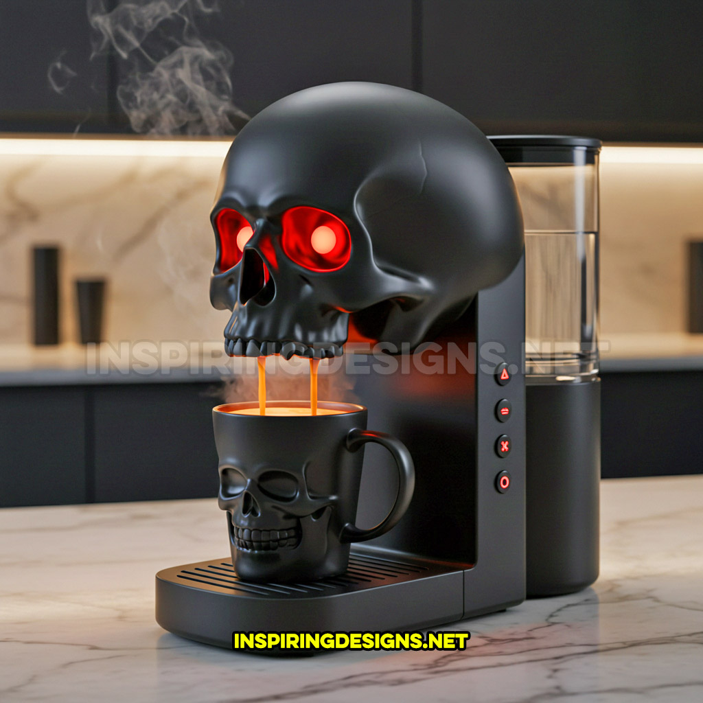 skull coffee maker in a black color palette