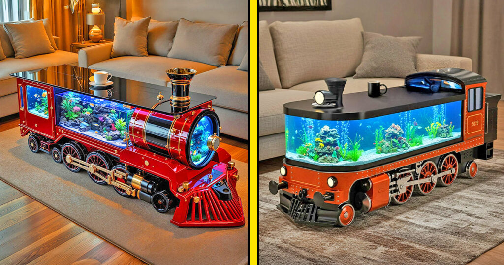 Train aquarium coffee tables