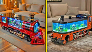 Train aquarium coffee tables