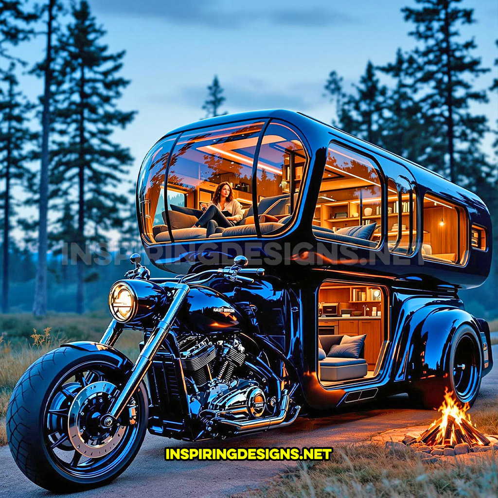 two-storey Harley camper in an all black color design