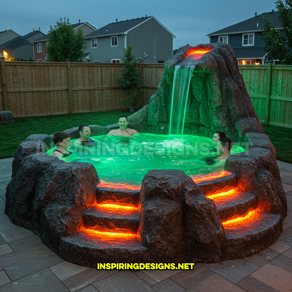 volcano-inspired hot tub in a light green color