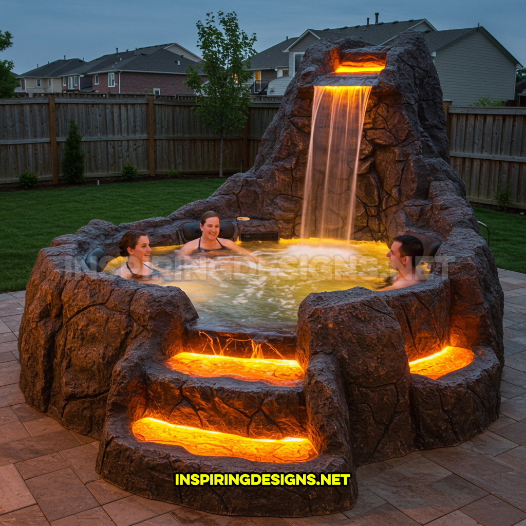 volcano-inspired hot tub in a yellow color