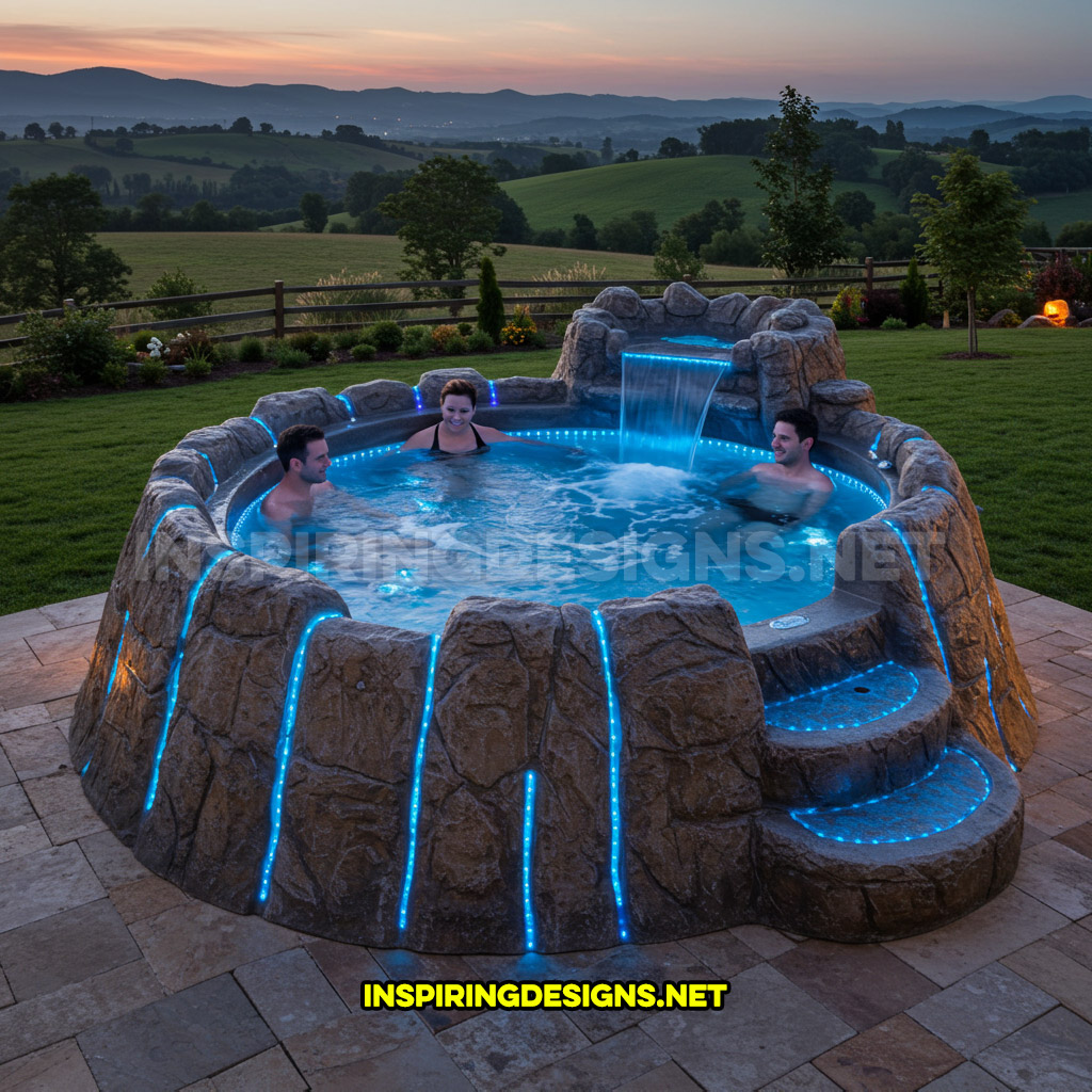 volcano-inspired hot tub in a blue color