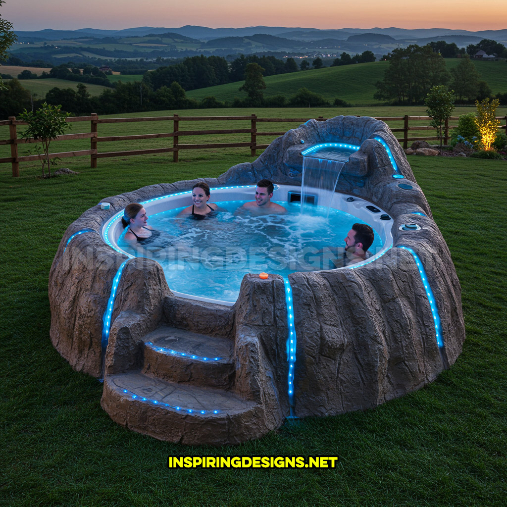 volcano-inspired hot tub in a light blue color