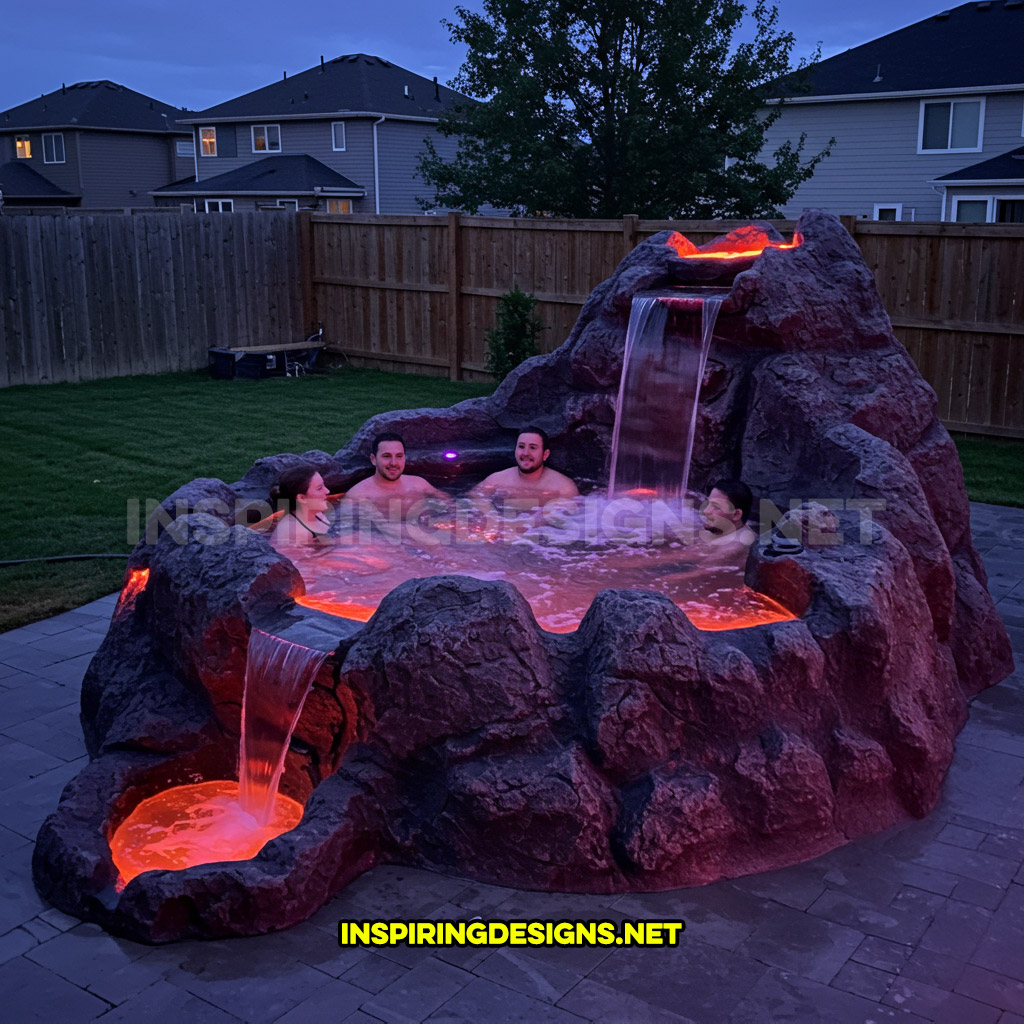 volcano-inspired hot tub in a light pink color