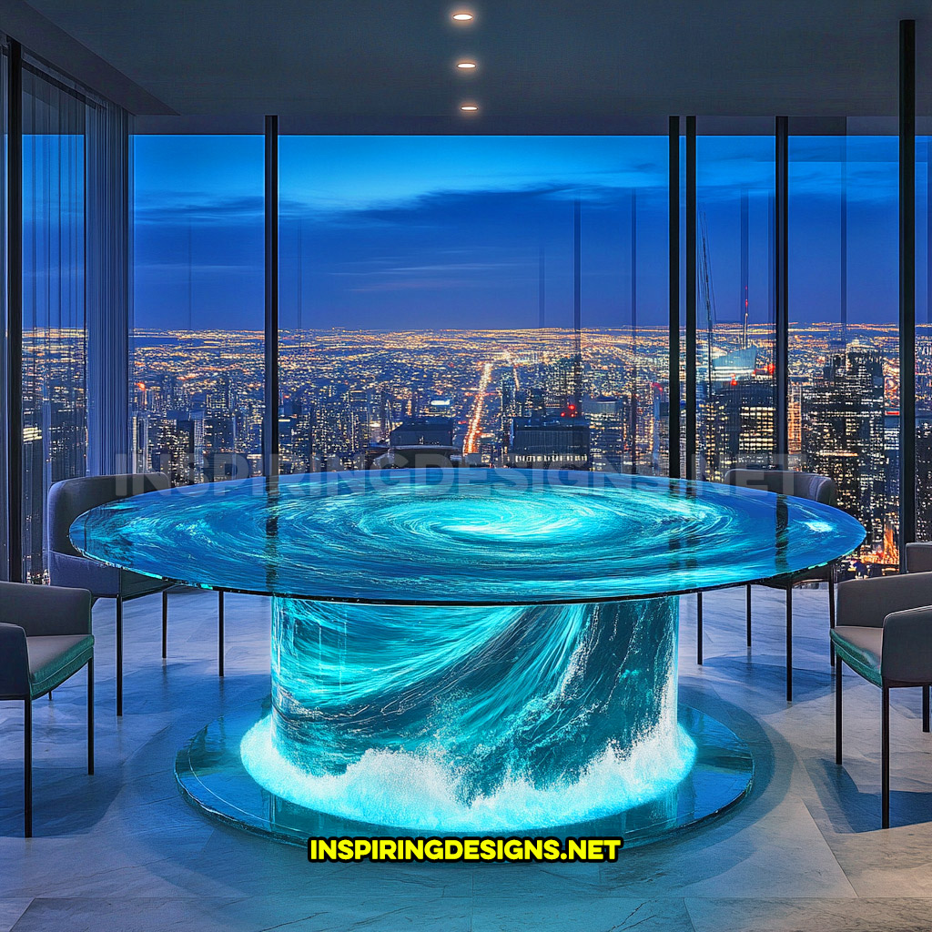 water vortex dining table in a contemporary circular design