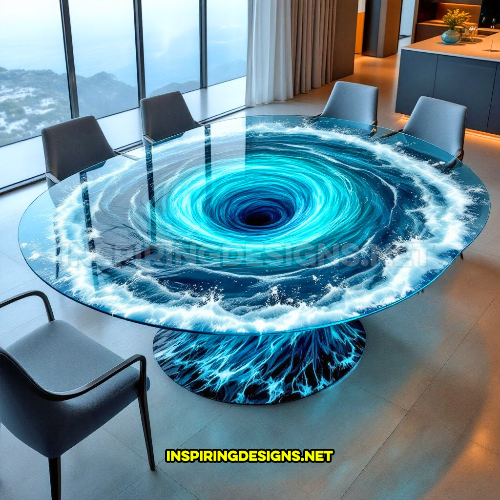 water vortex dining table in a modern circular design