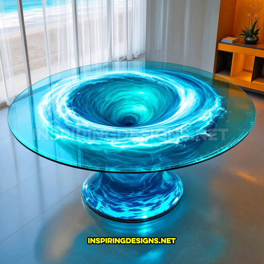 water vortex dining table in a modern circular design