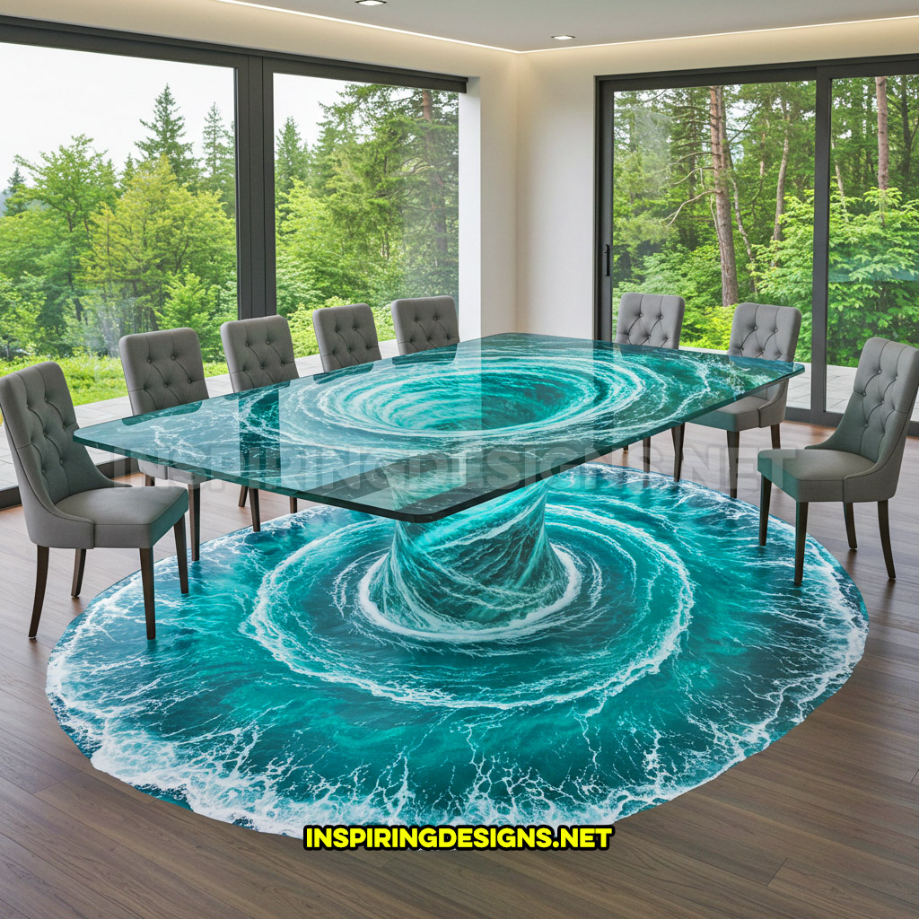 water vortex dining table in a rectangular design