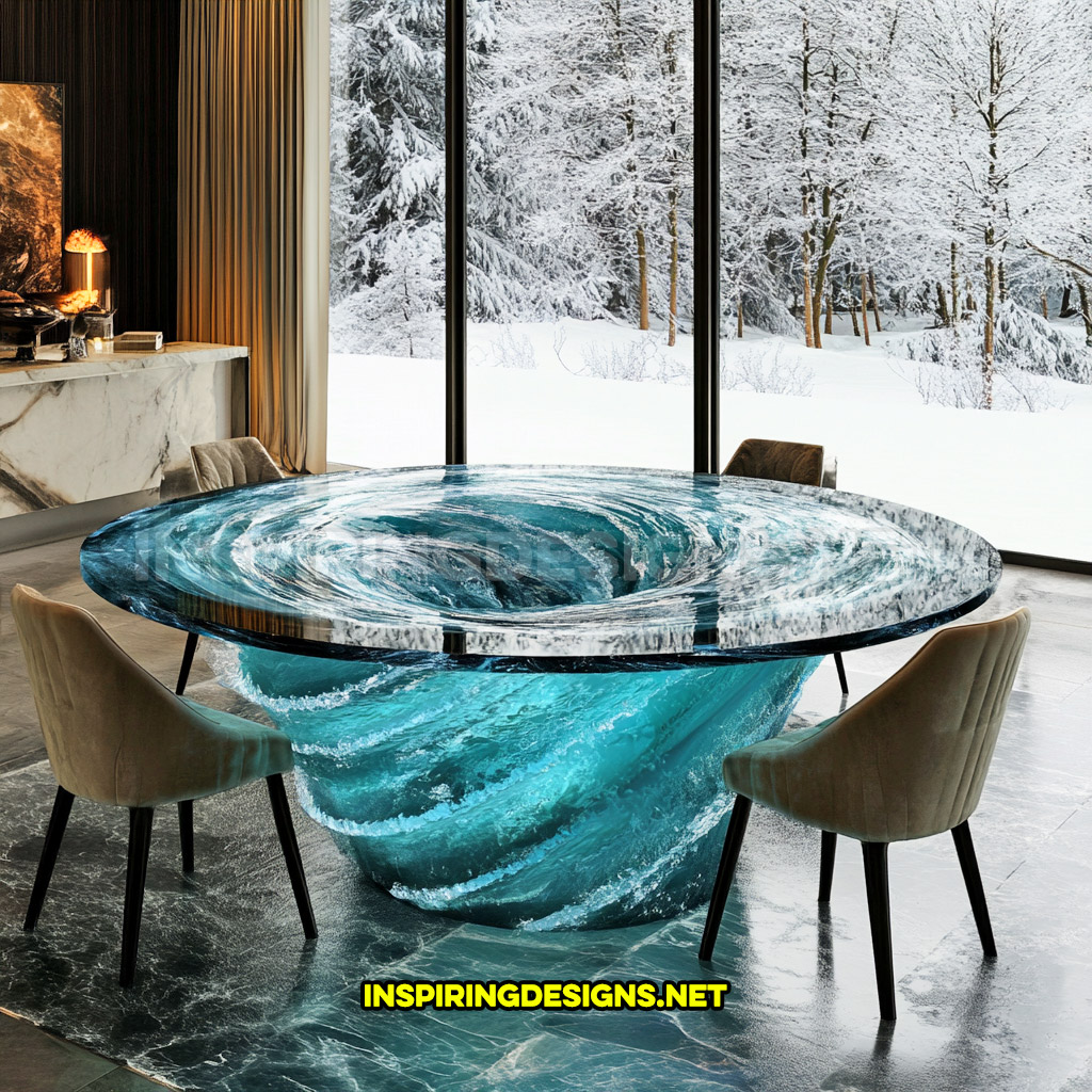 water vortex dining table in a contemporary circular design