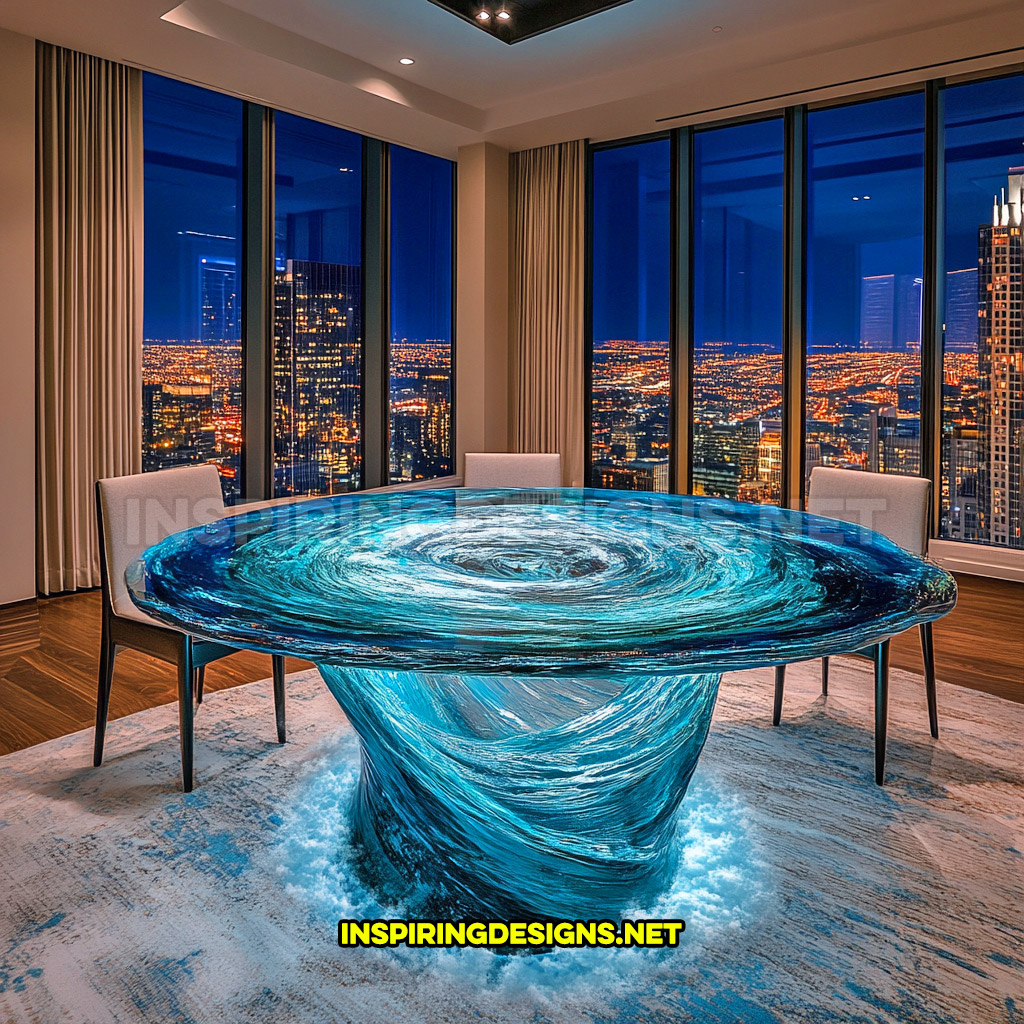 water vortex dining table in a circular design