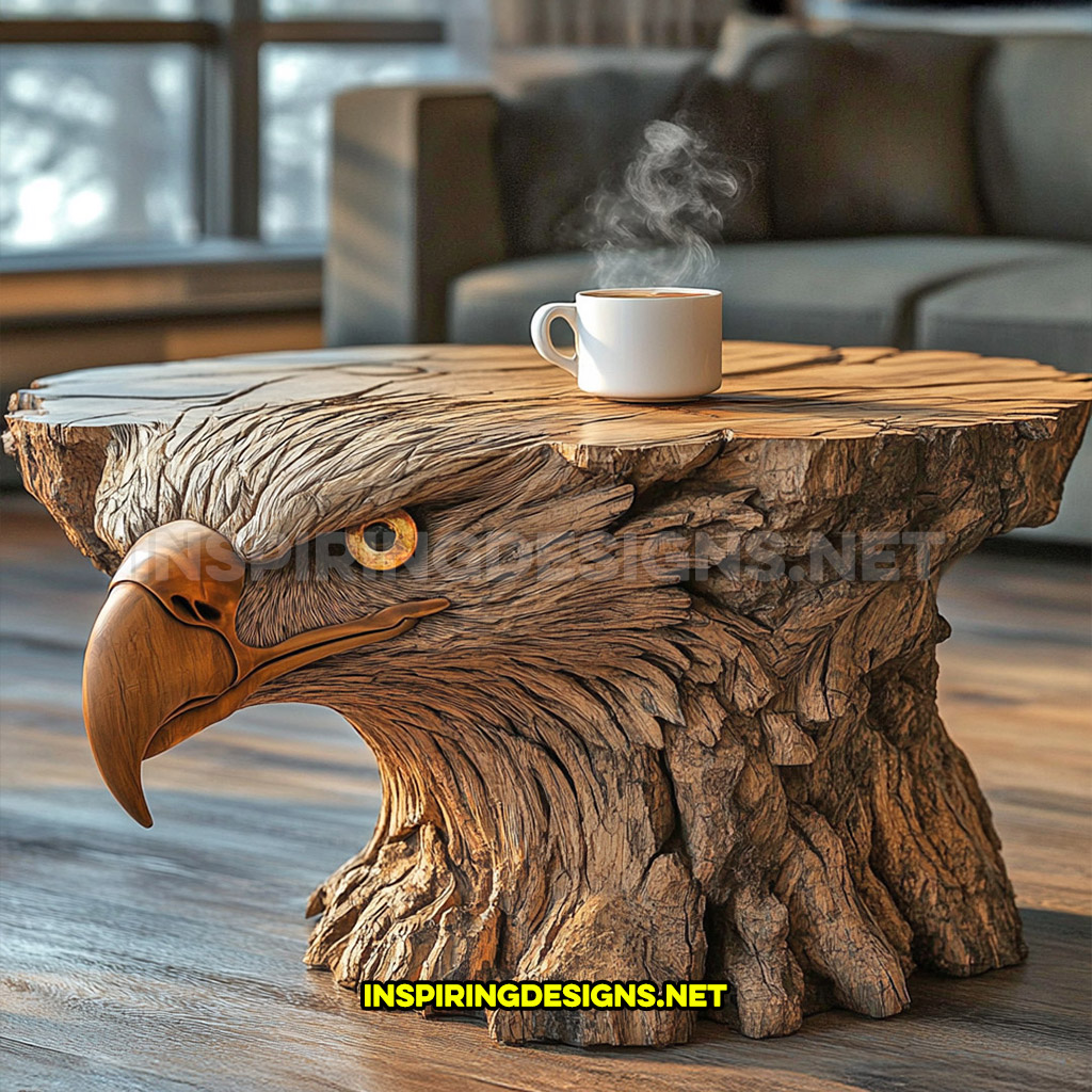 wooden animal shaped coffee table in a eagle design