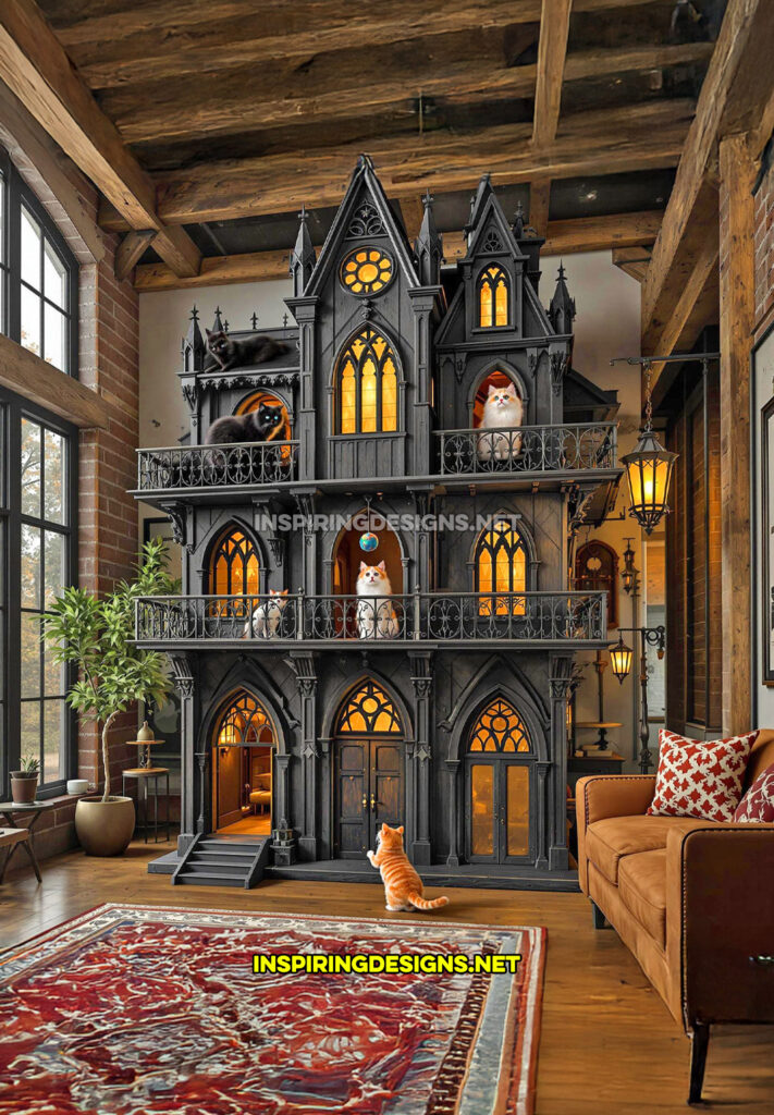 gothic house cat playground in an all black color palette design