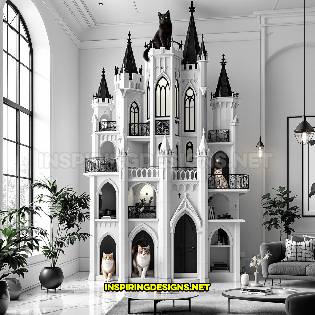 gothic house cat playground in a black and white color design