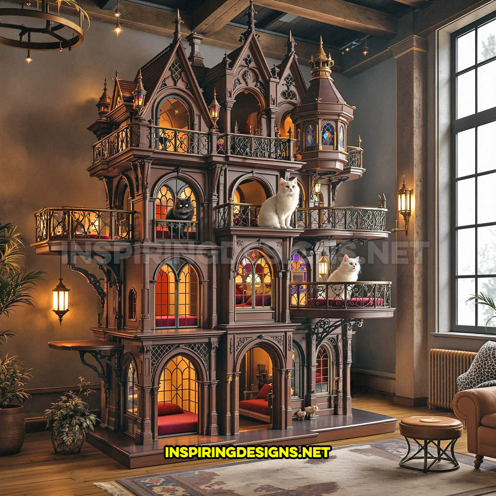 gothic house cat playground in a brown and red color design