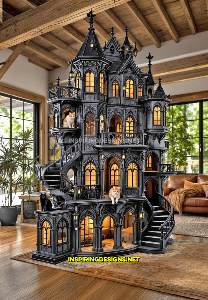 gothic house cat playground in an all black color design