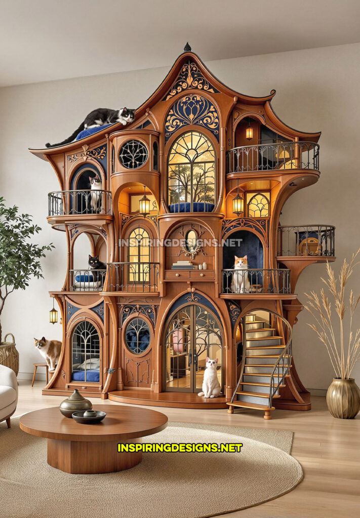 gothic house cat playground in a brown and blue color design