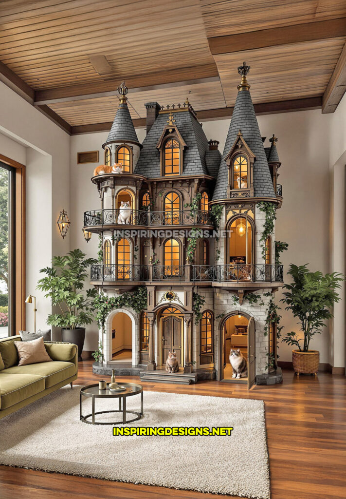 gothic house cat playground in a white and grey color design