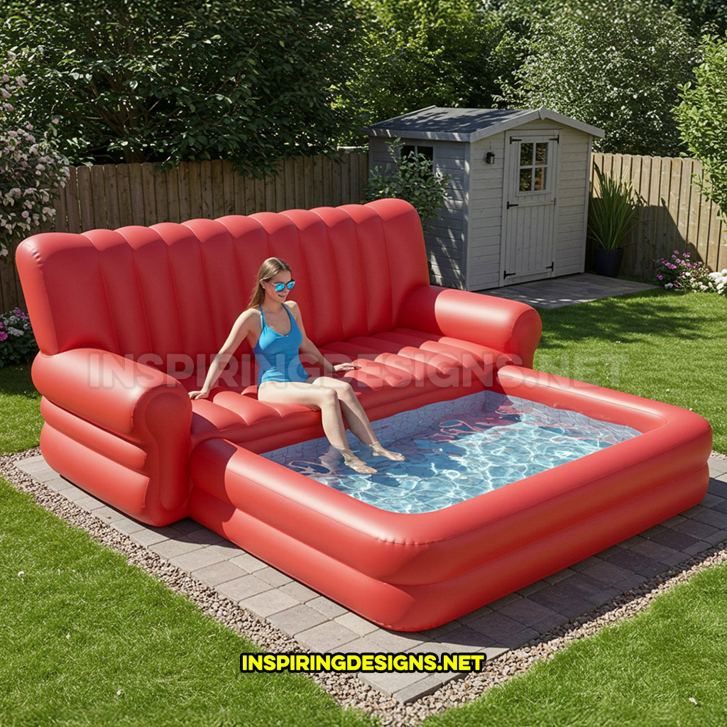 inflatable sofa pool in a red color design