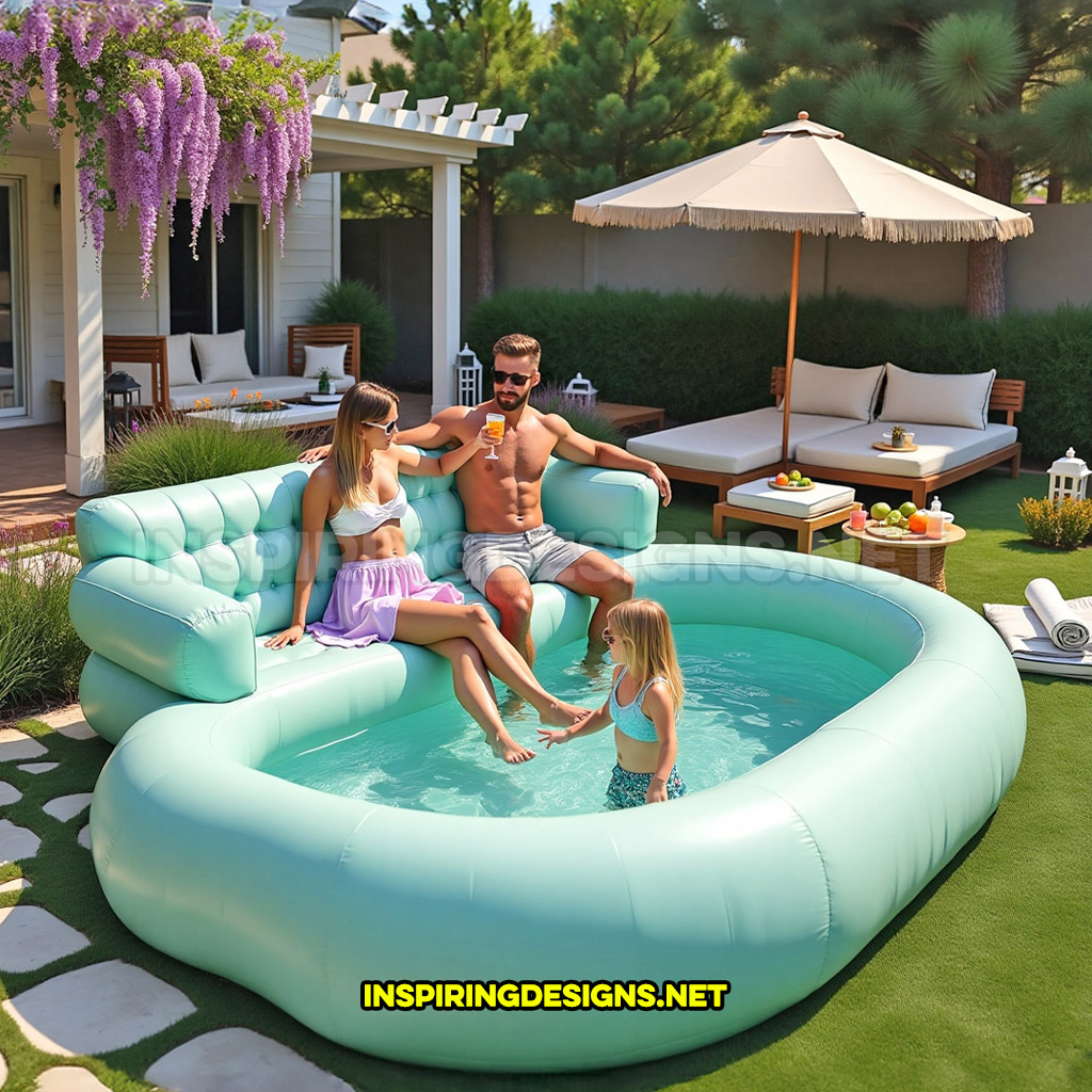 inflatable sofa pool in a light blue color design