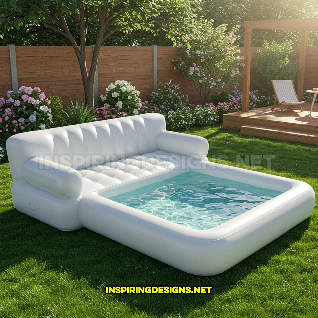 inflatable sofa pool in a white color design