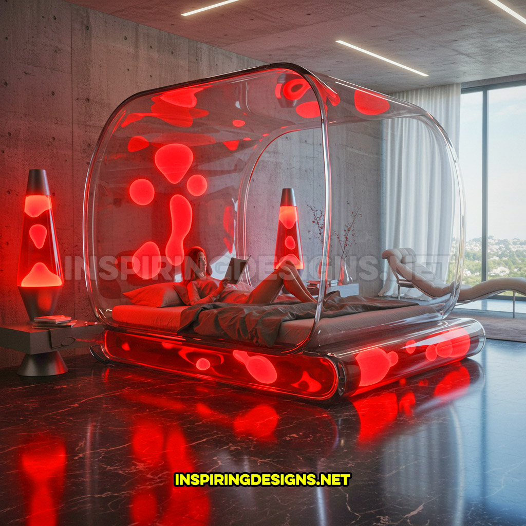 A lava lamp bed in a red full circle design