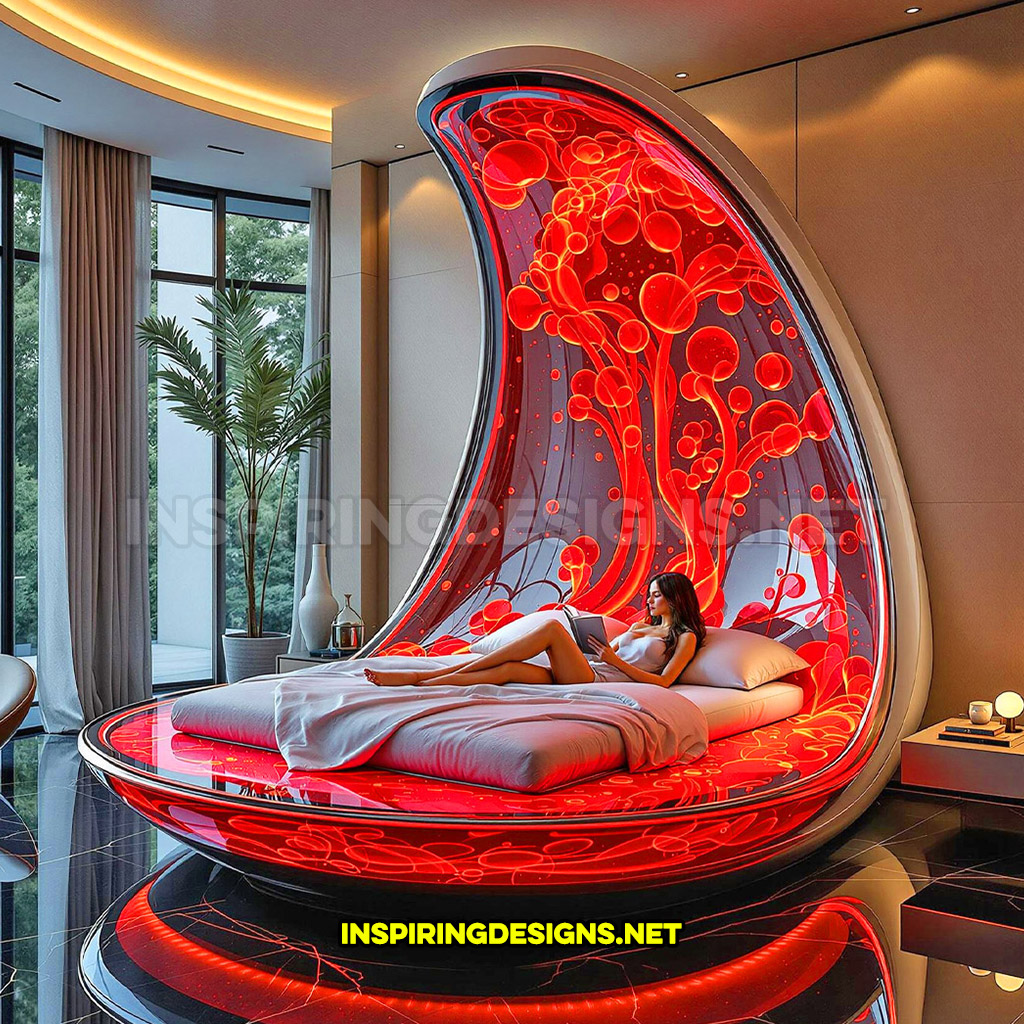 lava lamp bed in a red overhead design