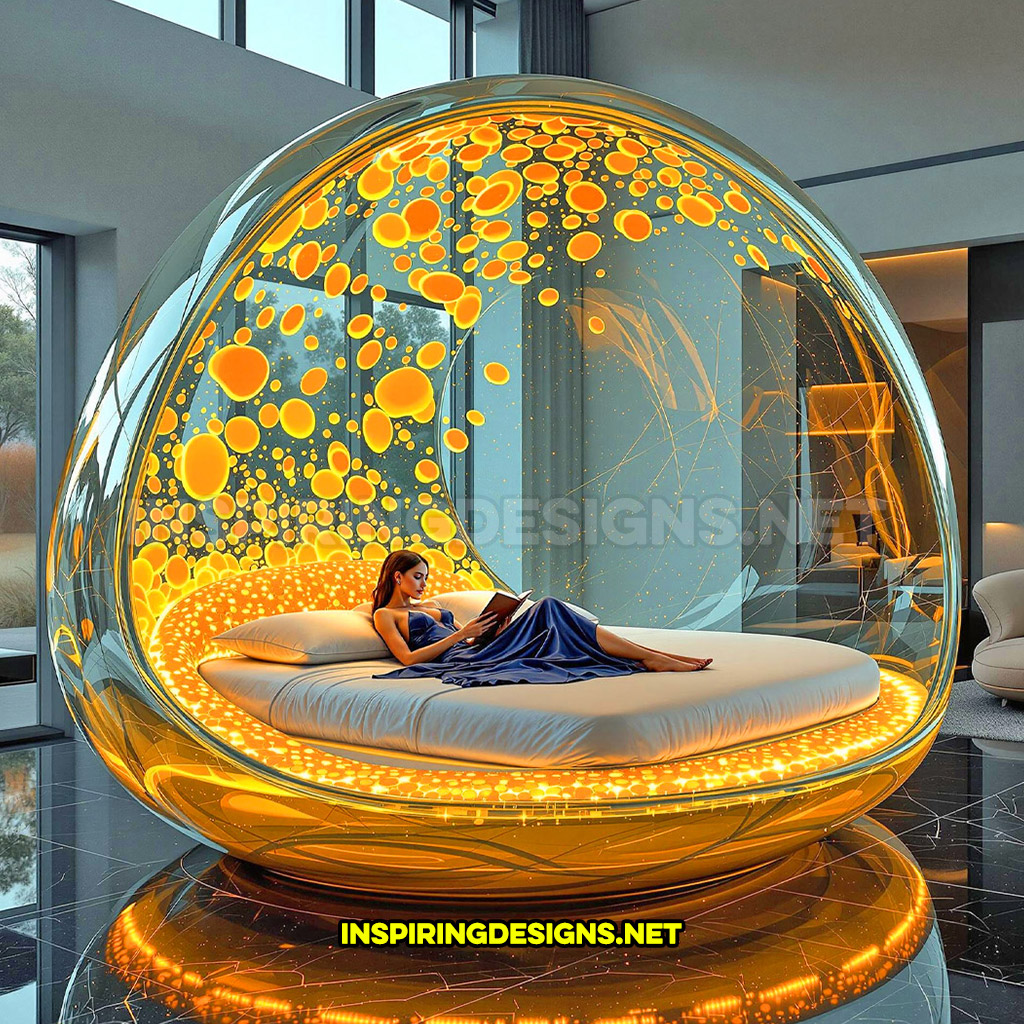 lava lamp bed in a yellow circular design