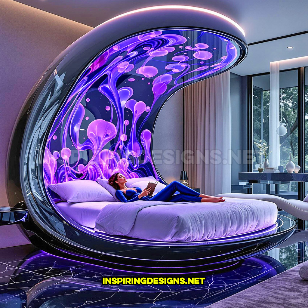 lava lamp bed in a purple and black overhead design