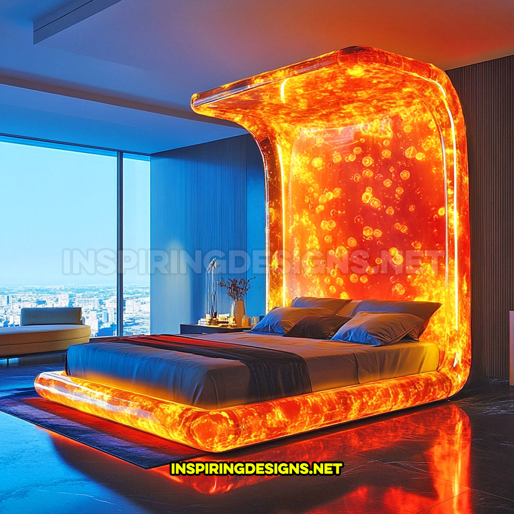 lava lamp bed in a orange bubbles overhead design