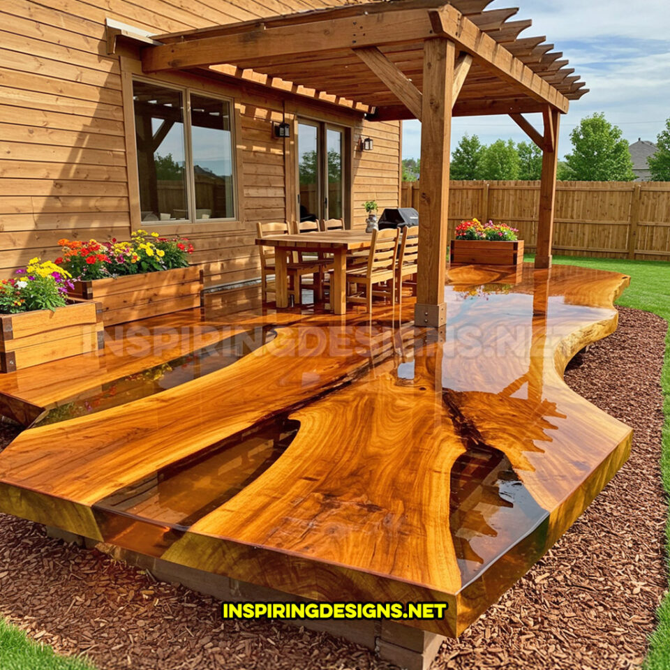 These Live Edge Wood Patios Bring High-End Craftsmanship to Backyard Spaces