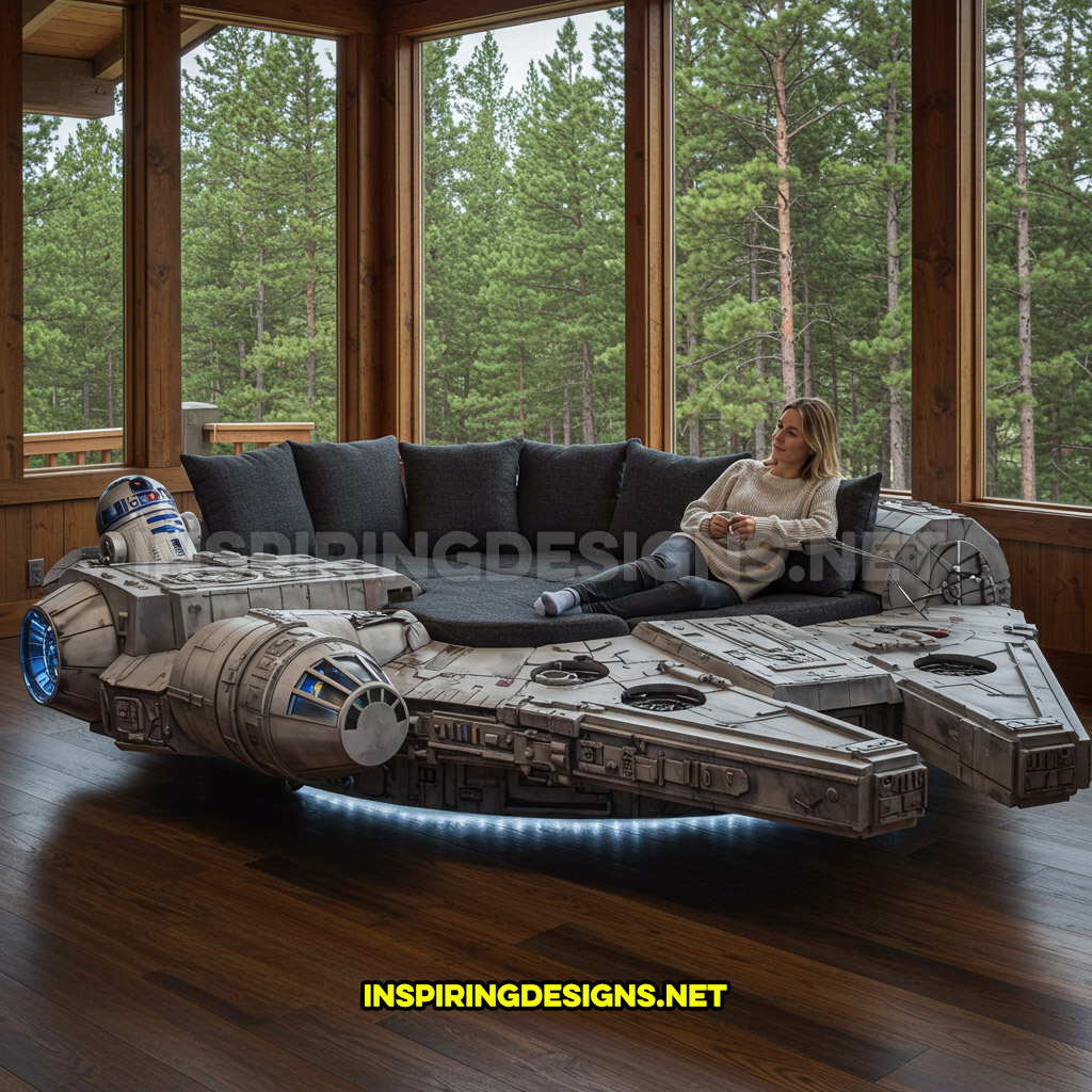 Millennium Falcon sofa with permanent wings extension, with circular seating area