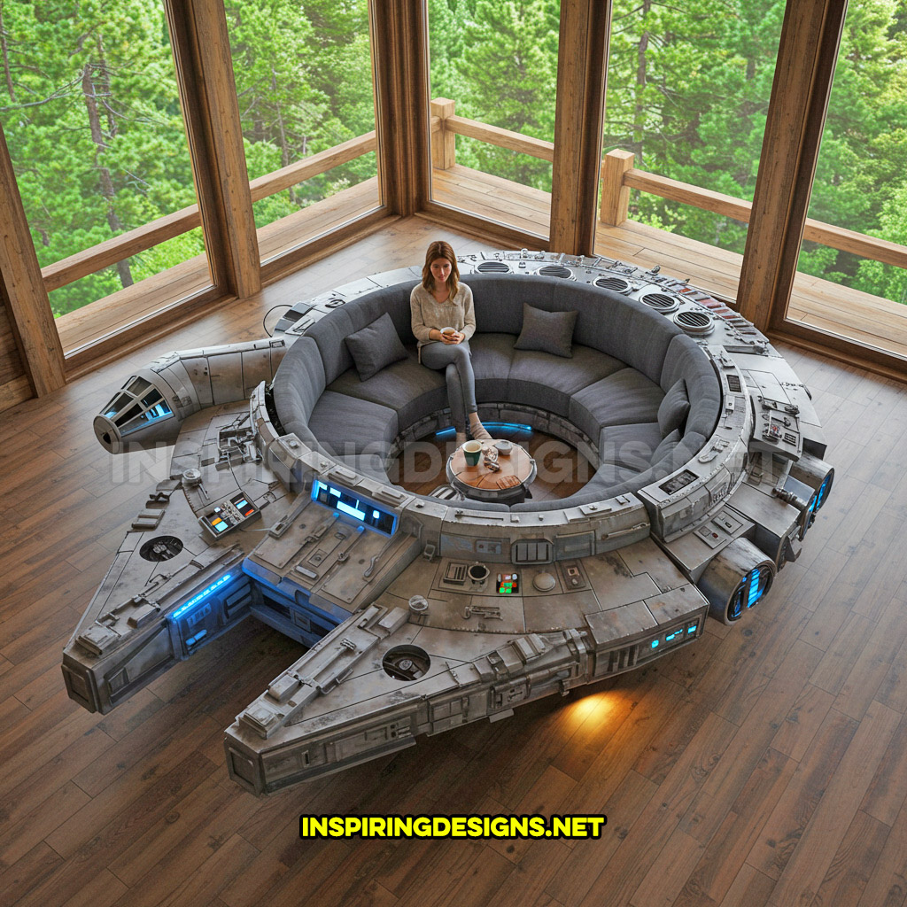 Millennium Falcon sofa with in a circular sofa design