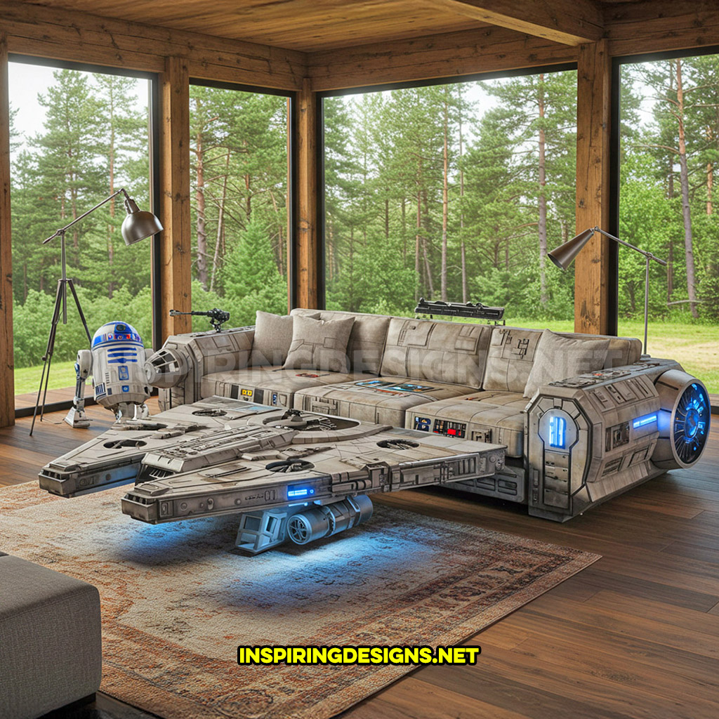 Millennium Falcon sofa with separated coffee table wings