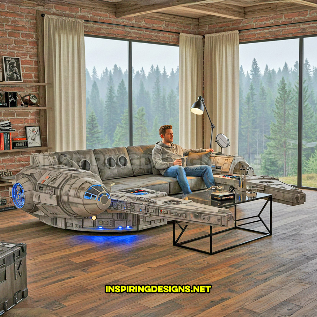 Millennium Falcon sofa with extendable coffee table wings