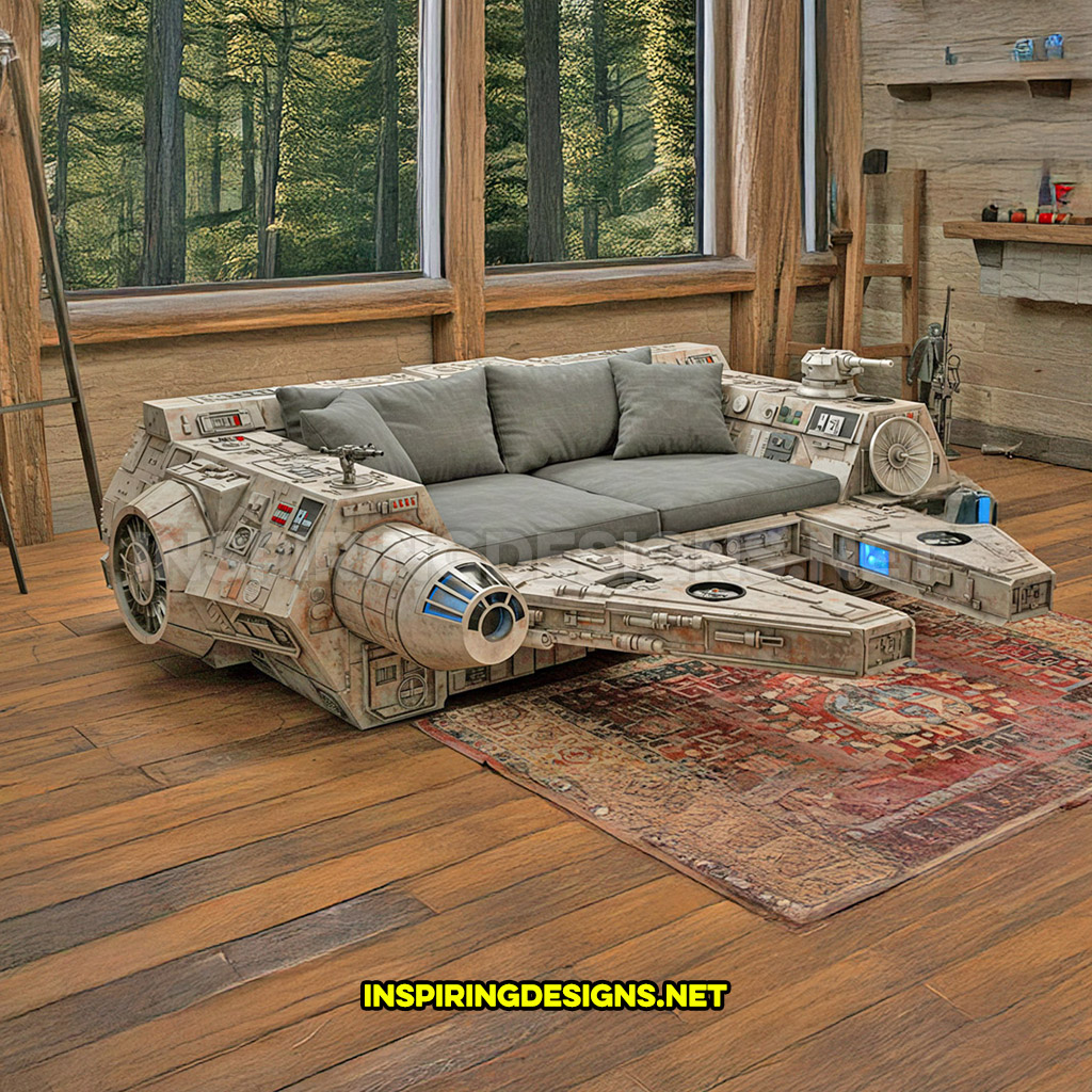 Millennium Falcon sofa with extendable coffee table wings