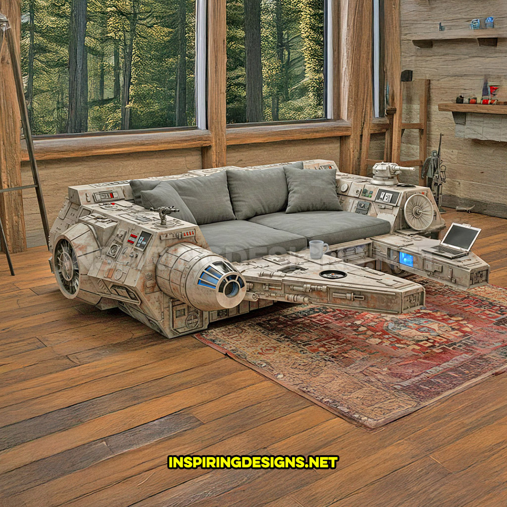 Millennium Falcon sofa with extendable coffee table wings