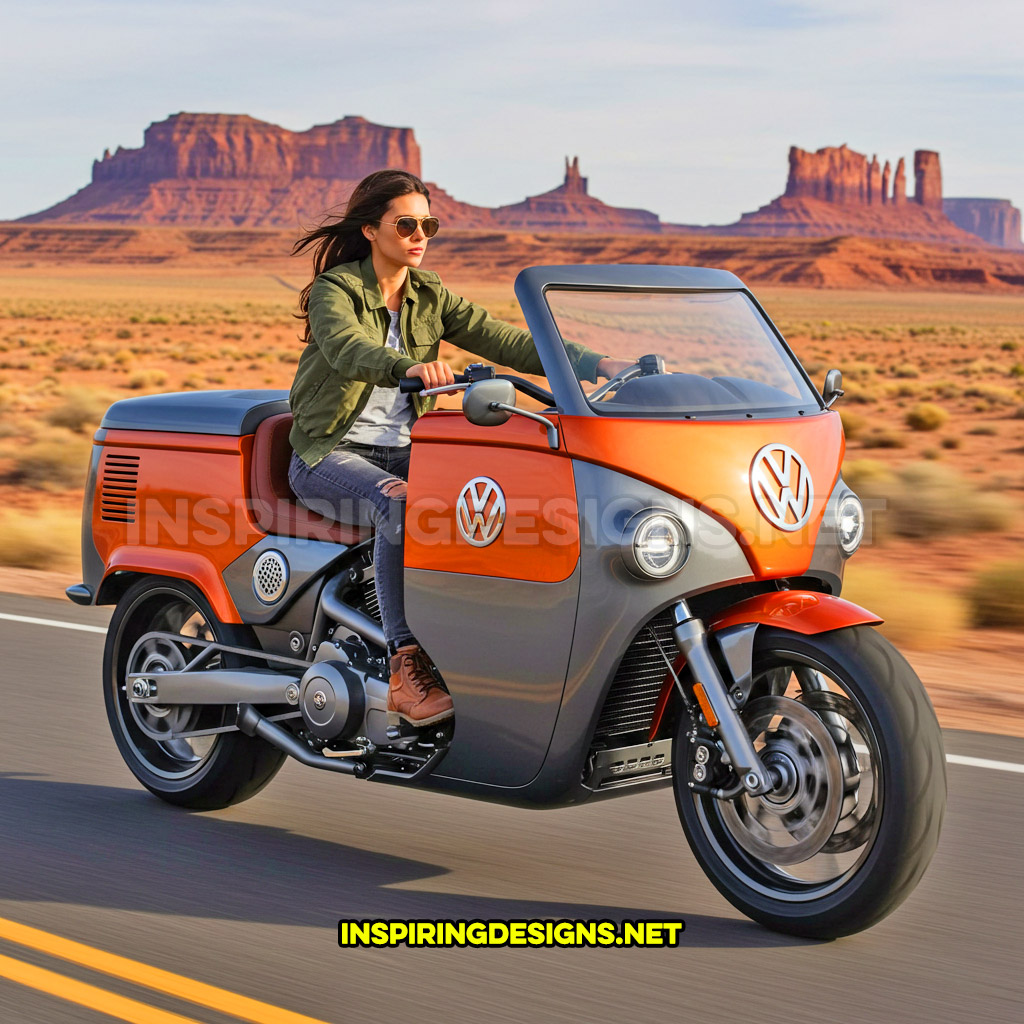 Volkswagen bus motorcycle in a orange and grey color design