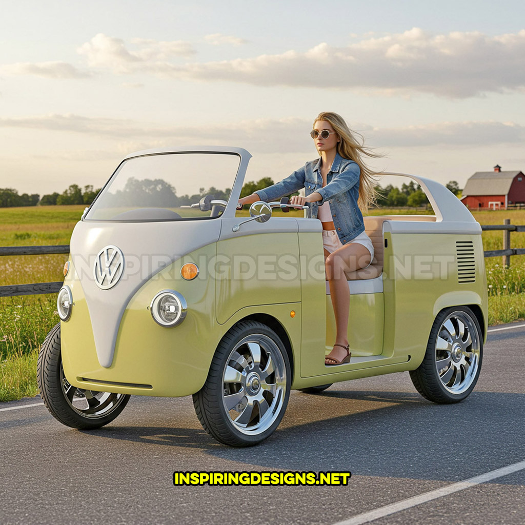 Volkswagen bus motorcycle in a lime green and white color design