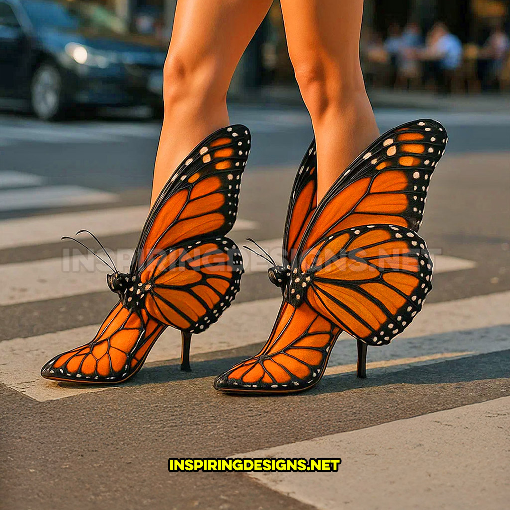 Butterfly heels in a Monarch inspired orange and black color design