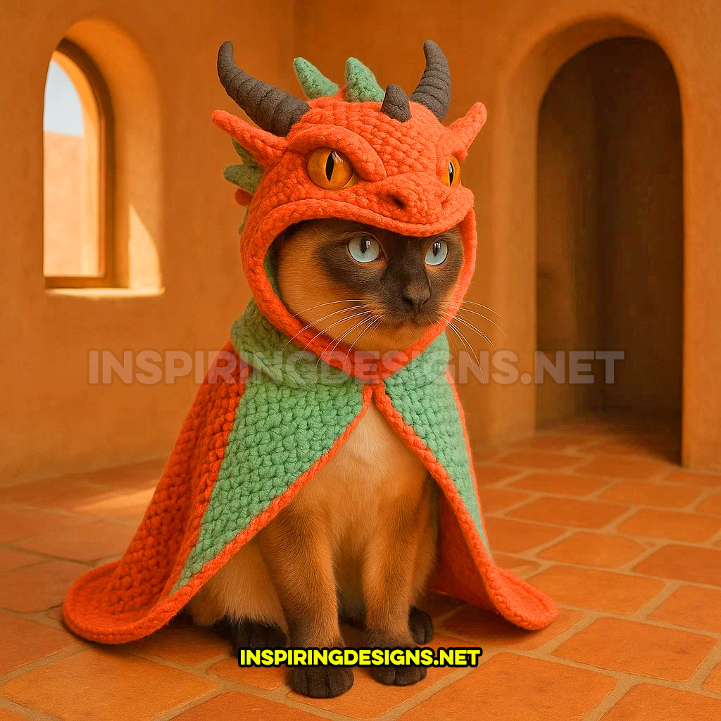 knit dragon cat hoodie in a pink and turquoise color design
