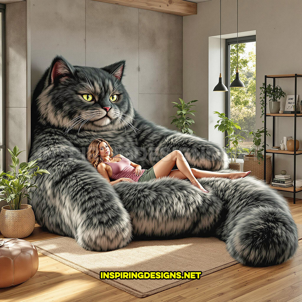 giant cat lounger in a black and silver color design