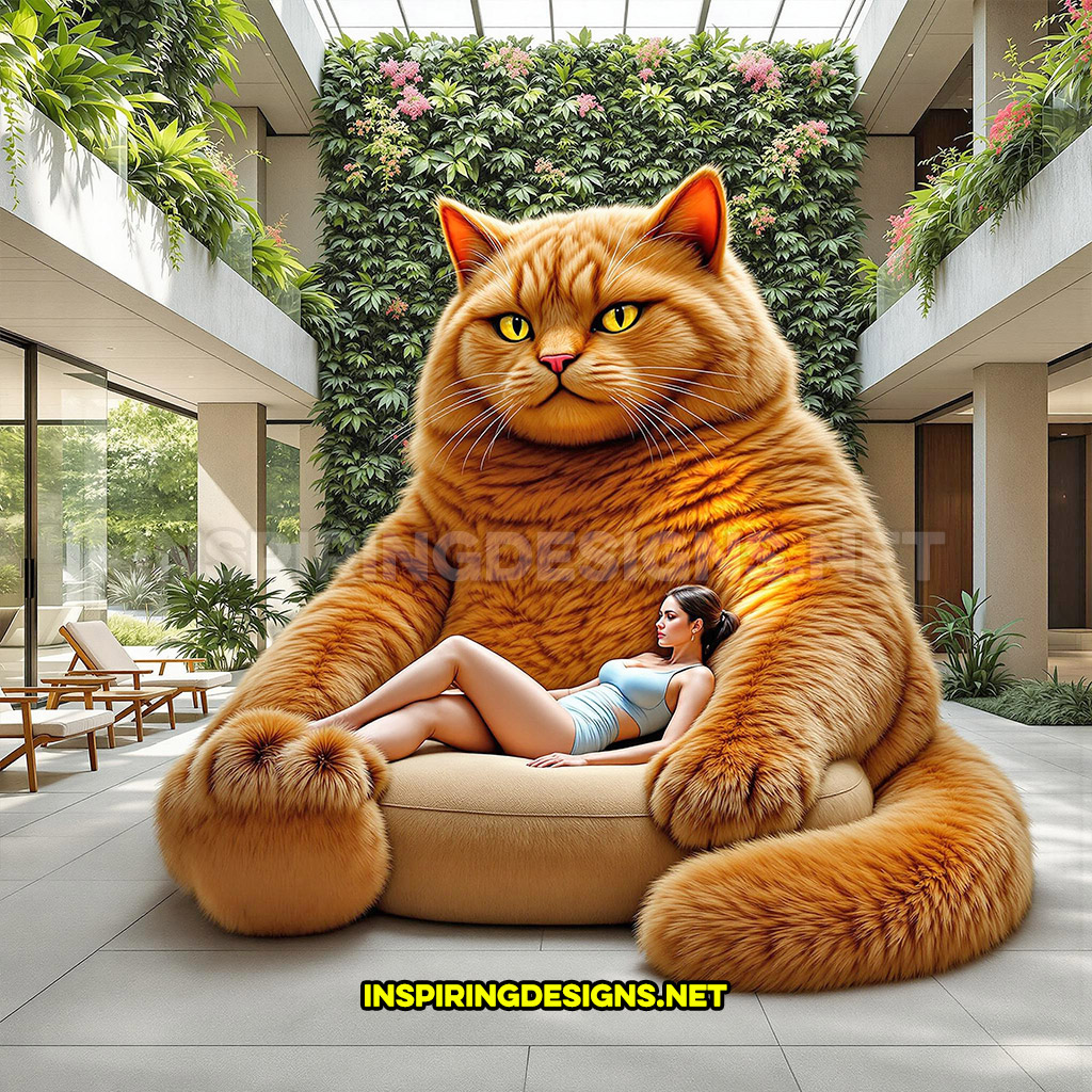 giant cat lounger in a brown and orange color design