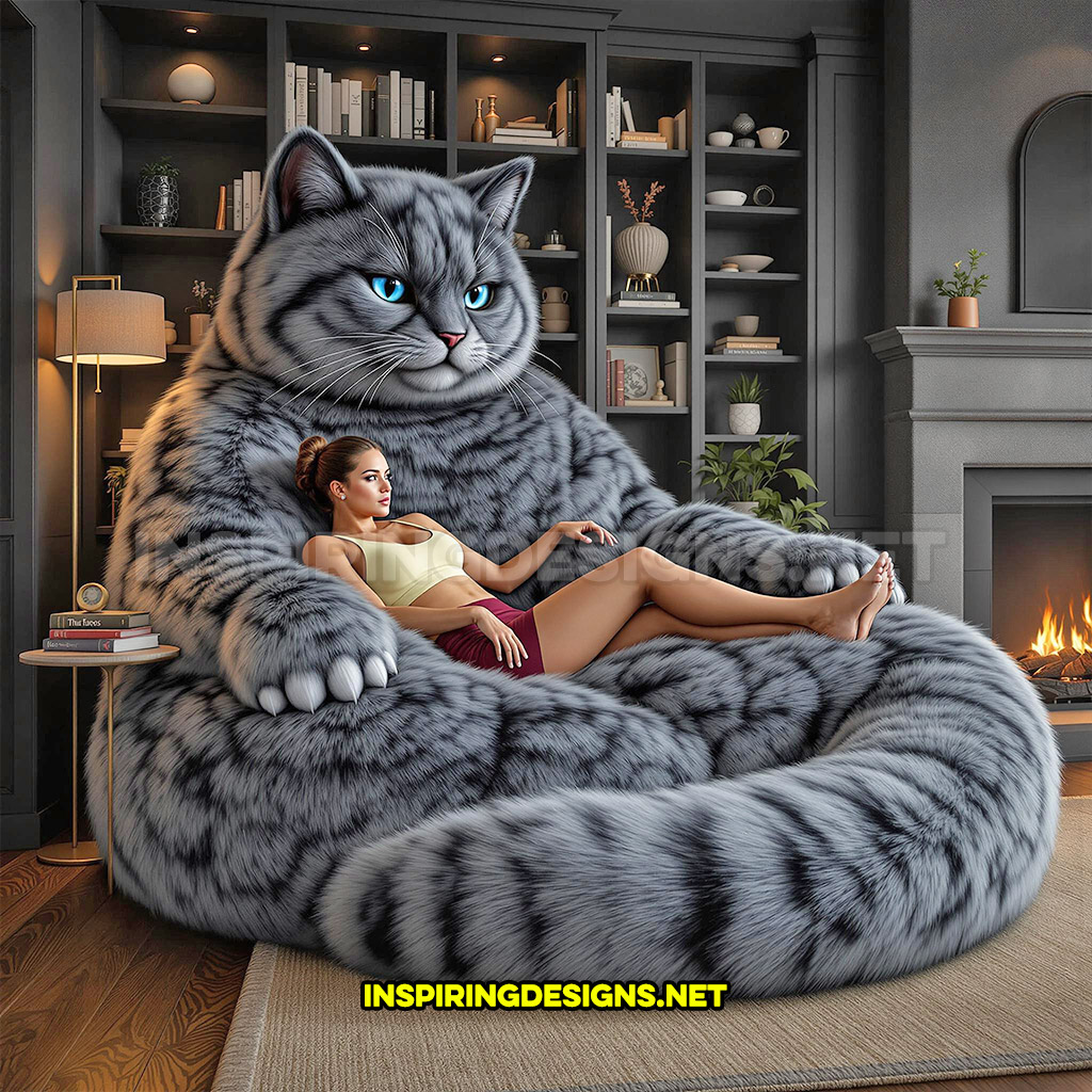 giant cat lounger in a grey and black color design