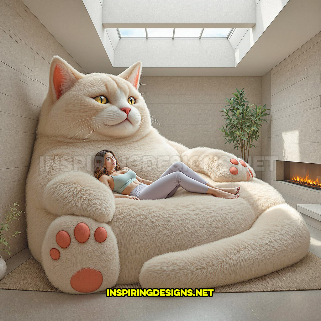 giant cat lounger in a cream color design
