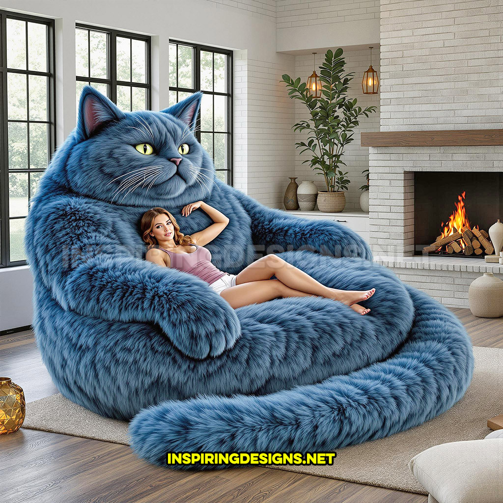 giant cat lounger in a dark blue color design